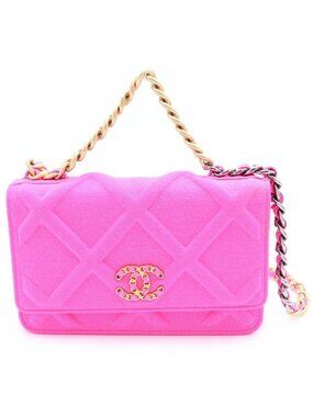 Chanel 19 Quilted CC Logo Jersey Lambskin Chain Shoulder Bag Pink